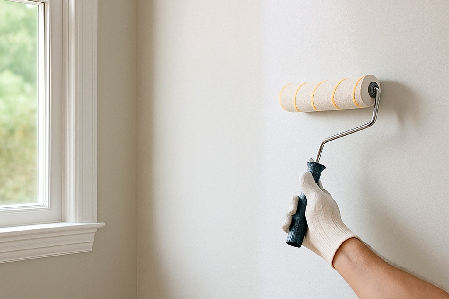 Painter applying bonding primer to interior door trim before switching from oil-based to latex paint in a Florida home.